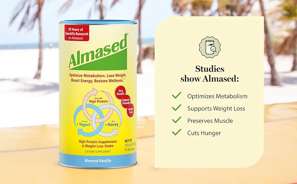 Almased Vanilla Meal Replacement Shake - Low-Glycemic High Plant Base Protein Powder- Nutritional Weight Health Support Supplement - Vanilla Flavor - 17.6 oz (1.1 Pound (3 Pack)) - Almased is backed by science, more than 30 university studies