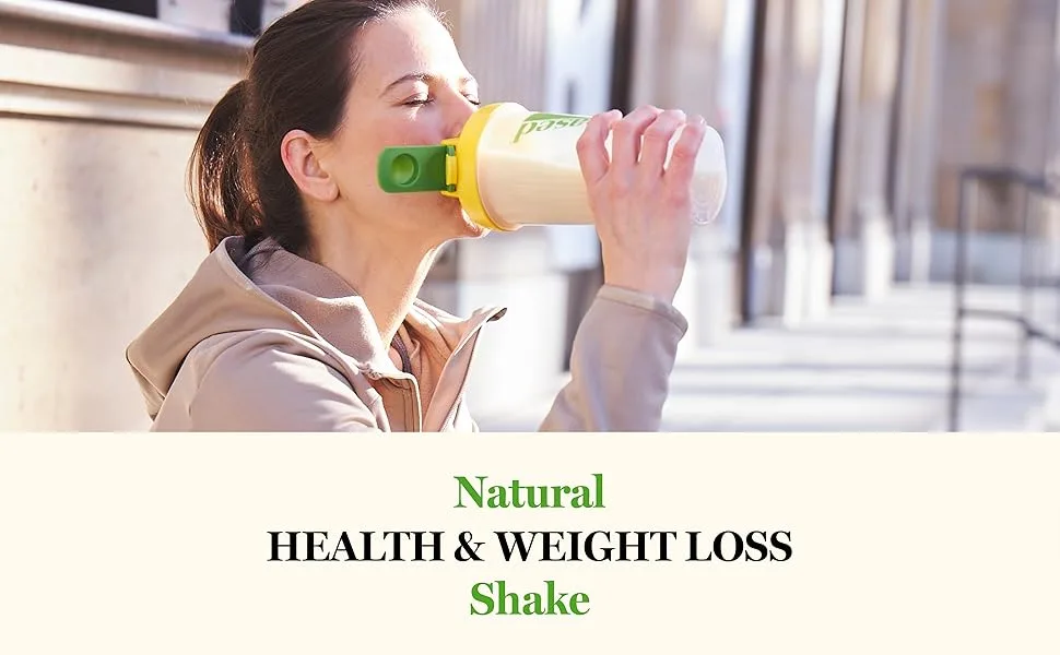 Almased Vanilla Meal Replacement Shake - Low-Glycemic High Plant Base Protein Powder- Nutritional Weight Health Support Supplement - Vanilla Flavor - 17.6 oz (1.1 Pound (3 Pack)) - Girl drinking delicious Almased weight loss meal replacement shake