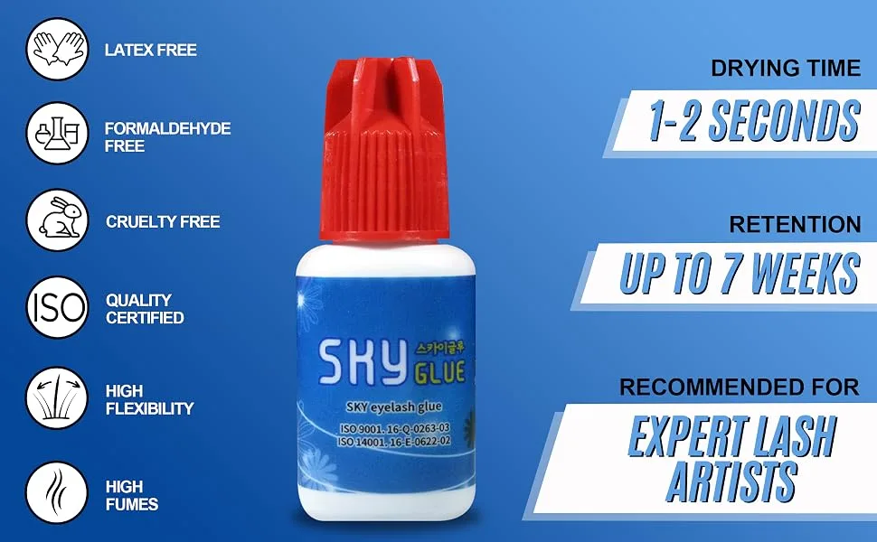Eyelash Extension Glue Sky S+ / Extra Powerful Strong Black Adhesive (0.17fl.oz / 5ml) / 1-2 Sec Dry time/Retention - 7 Weeks/Professional Use Only/Semi-Permanent Extensions/Stacy Lash - product information 2