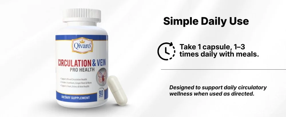 Qivaro Circulation & Vein Pro Supplement - Contains Niacin L-Arginine Ginger Cayenne Pepper Hawthorn & Diosmin - 90 Capsules - Support Daily Circulatory