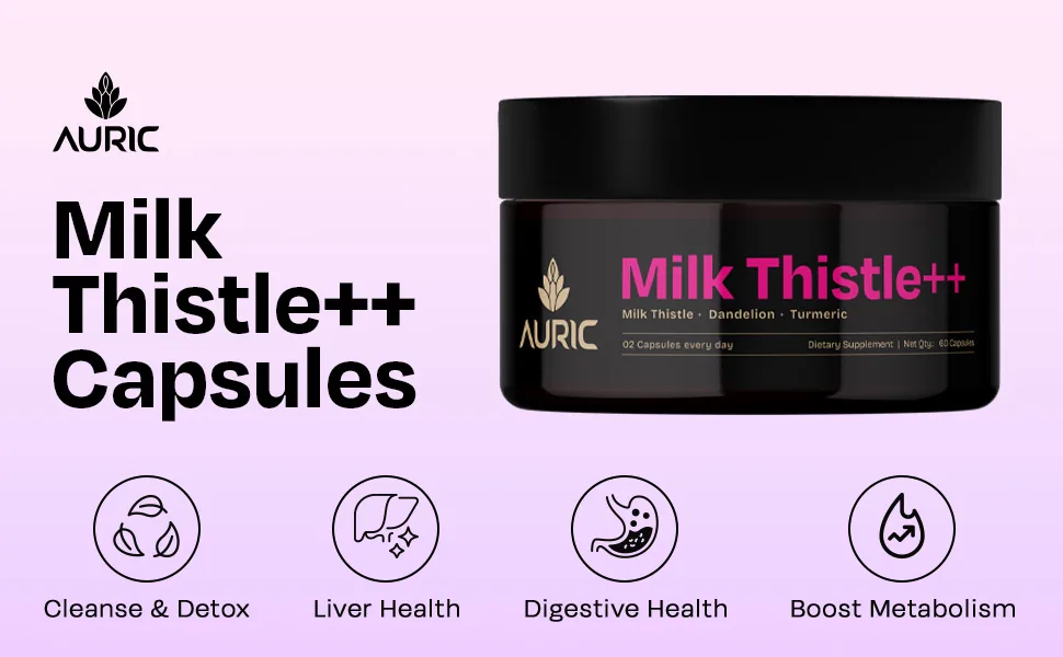 Auric Milk Thistle ++ 60 Capsules | Elite Formula | Daily Wellness Support | Veg Capsules | Gluten-Free | Additive-Free | Plant-Based| 500 mg Actives per Serve - Cleansere