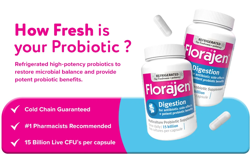 Florajen3 Digestion High Potency Refrigerated Probiotics | Restores Balance in Digestive System | for Antibiotic Side Effects | 60 Capsules 60 Count (Pack of 1) - store clostridium good select gut lactobacillus shirota constipation dual actions count prime