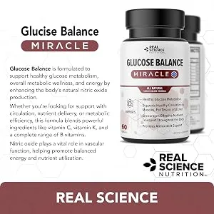 Real Science Nutrition Glucose Balance Natural Nitric Oxide Support for Healthy Glucose Metabolism Circulation Energy & Nutrient Utilization Metabolic Wellness Supplement - Glucose Balance Miracle