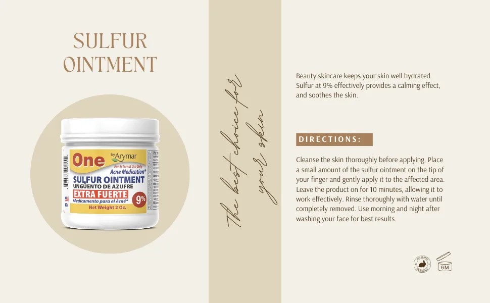 Arymar Sulfur Ointment 9% Acne Spot Treatment for Face and Body (2oz / Pack of 2) - product information 9
