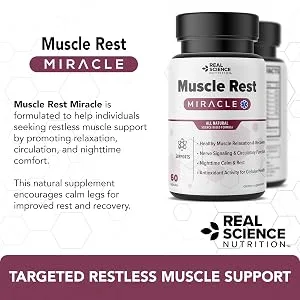 Real Science Nutrition Muscle Rest Miracle Restless Muscle Support Supplement with Nitric Oxide Natural Rest Circulation Support Muscle Relaxation and Nerve Function 60 Capsules - Muscle Rest Miracle