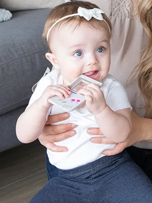 Bumkins Silicone Teether  Nintendo Textured  Soft  Flexible  Sensory  Gum Soothing   Game Boy Game Boy Teether Nintendo - nintendo gameboy teether