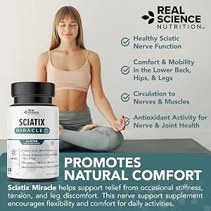 Real Science Nutrition Sciatix Miracle is a Nitric Oxide Supplement for Nerve Health Support Circulation & Mobility Promotes Back Hip & Leg Comfort 60 Capsules - Sciatix Miracle promotes natural comfort