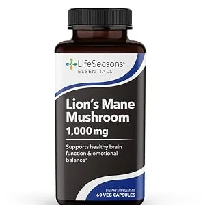 LifeSeasons Essentials Lion's Mane Mushroom - Support Healthy Brain Function & Emotional Balance - Stimulate Nerve & Brain Cell Growth - Mood Enhancer - 1000mg per Serving - 60 Capsules - Maintains an active, alert brain Helps regulate mood Stimulates nerve and brain cell growth