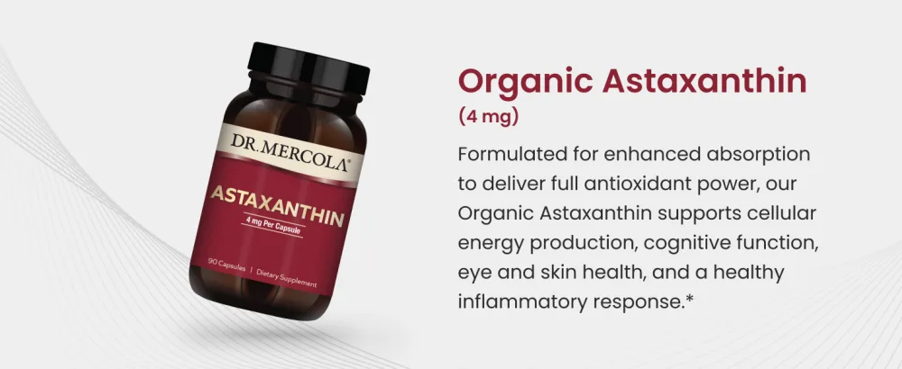 Dr. Mercola Organic Astaxanthin - 4 mg Astaxanthin - Powerful Antioxidant Support - Organic Microalgae Extract - Non-GMO Gluten-Free & Soy-Free - 30 Capsules (30 Servings) - Organic Astaxanthin