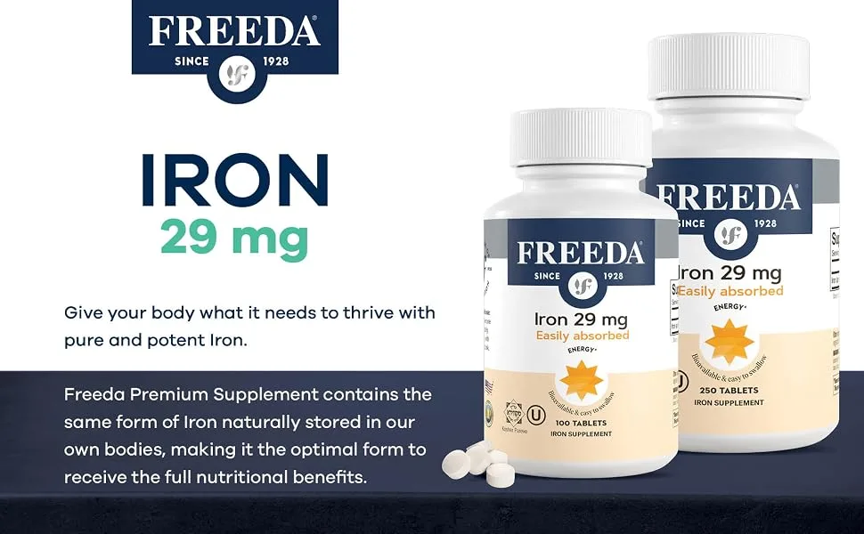 Freeda Iron Supplement - Ferrous Fumarate Iron Tablets 100 Count (Pack of 1) - Iron 29mg