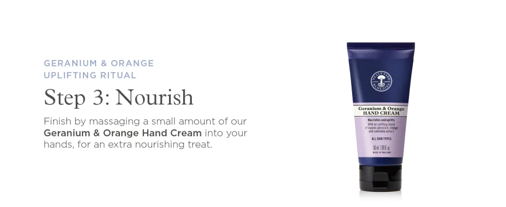Neal's Yard Uplifting Geranium & Orange Collection with Geranium Essential Oil For All Skin Types Vegetarian Approved Cruelty Free 3 Piece Set - step 3