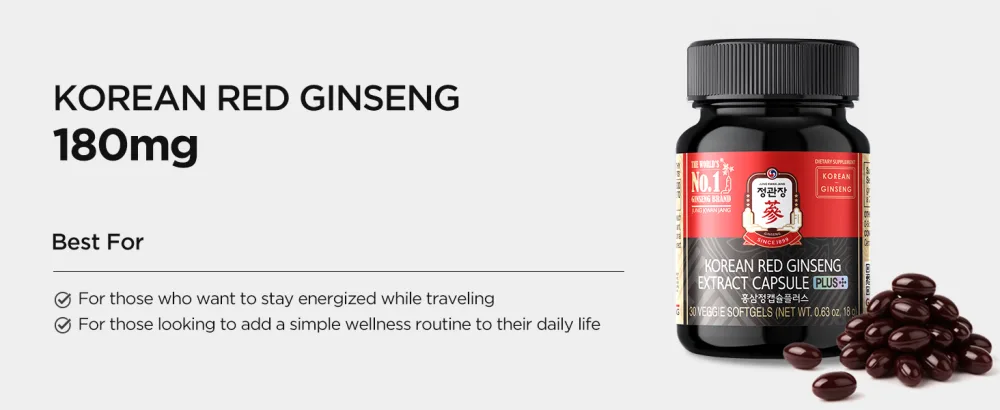 JUNG KWAN JANG Korean Red Ginseng Extract Capsule Plus - All-in-One Energy Support Vegan Supplements - No Caffeine & Non-GMO (30 Capsules) - aplus content image