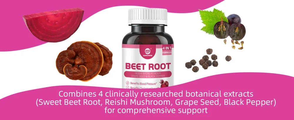 GANOHERB Beet Root Capsules with Grape Seed Extract Beetroot Supplement 4 in 1 with Reishi Mushroom Black Pepper to Support Circulation 90 Rapid Release Capsules - product information 21