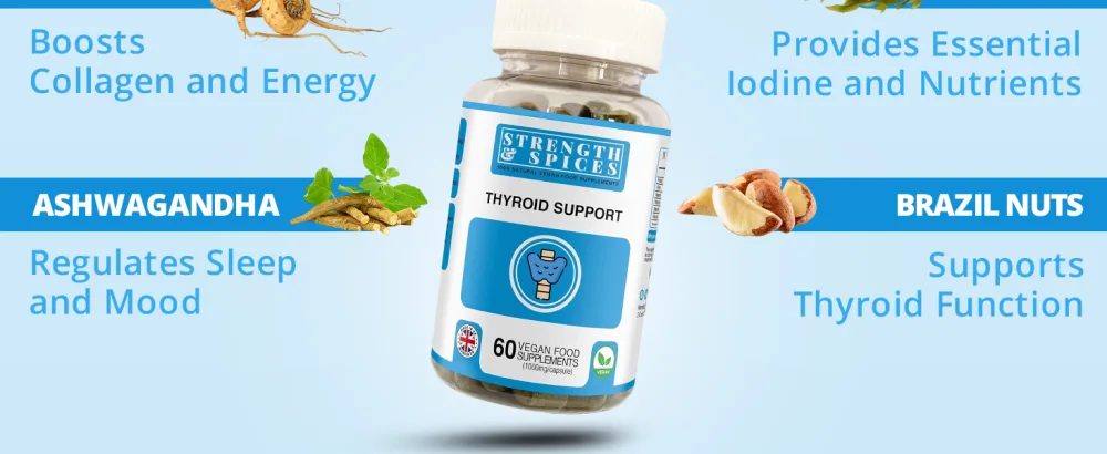 Strength & Spices - Thyroid Support Iodine Supplement with Maca Root Sea Kelp Brazil Nuts and Ashwagandha 60 Capsules - Thyroid Support