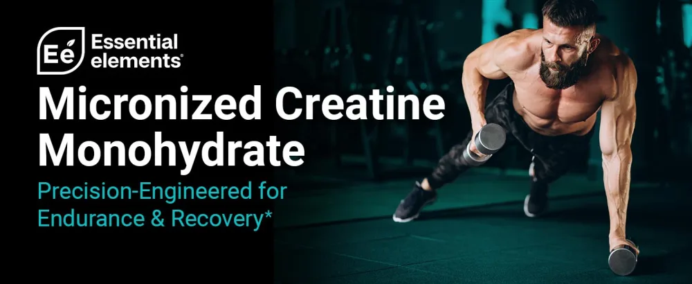 Essential Elements Micronized Creatine Monohydrate Powder for Men & Women - Unflavored & Easily Dissolved - 60 Servings 11 Ounce (Pack of 1) - Micronized Creatine Monohydrate