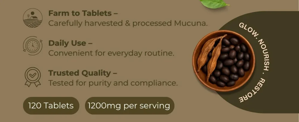 ORGANIC SPREE Mucuna 120 Tablets USDA Organic Mucuna Pruriens - Organic and Natural 120tab - Mucuna Tablets