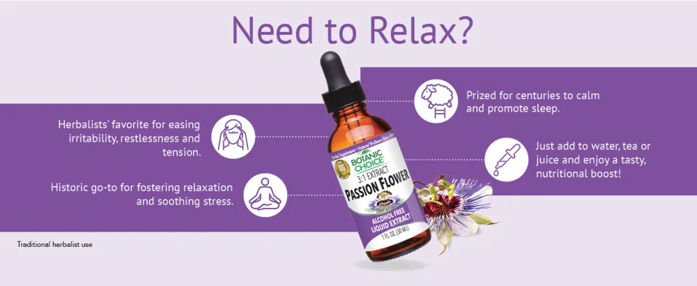 Botanic Choice Passion Flower Liquid Extract - Alcohol-Free Herbal Supplement Traditional Support for Relaxation - 1 Fl. Oz - Passion Flower easing irritability tension fosters relaxation and soothing stress promotes sleep