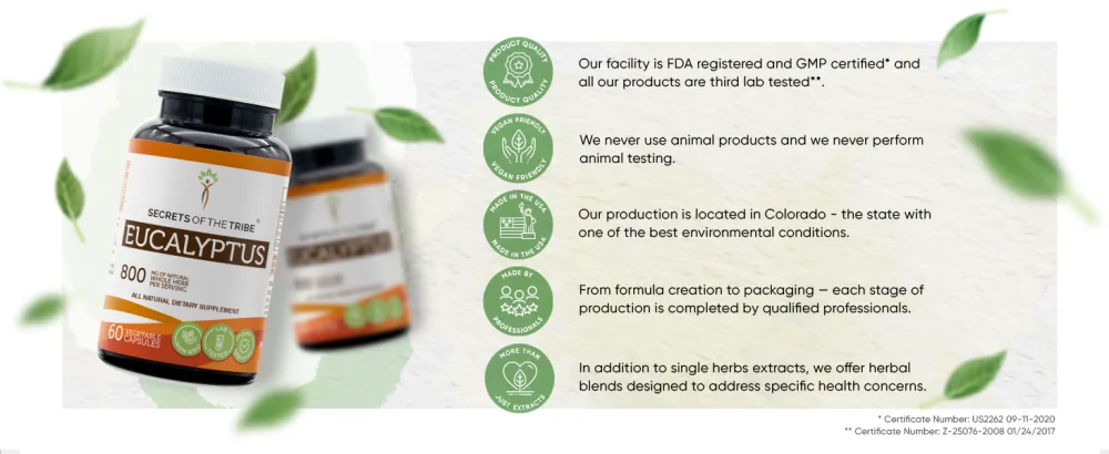 Secrets of the Tribe Eucalyptus 120 Capsules 800 mg Eucalyptus (Eucalyptus Globulus) Dried Leaf (120 Capsules) 120 Count (Pack of 1) - Eucalyptus