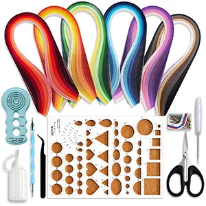 Juya Paper Quilling Kit with Pink Tools 960 Strips Board Mould Crimper Coach Comb (Width 3mm with Glue) Pink Paper Width 3mm with Glue - QK11-300X300