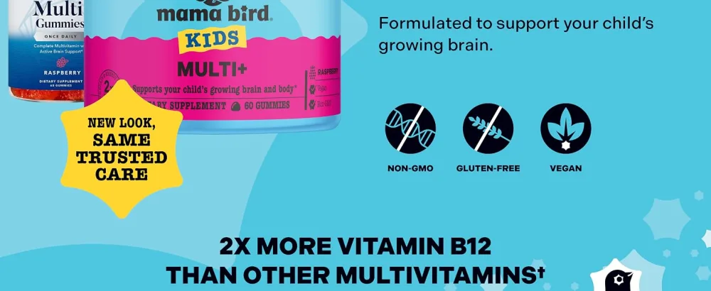 Best Nest Wellness Multi Plus Gummies - Brain Health Support Supplement with Methylated Vitamins - Chewable Multivitamin for Kids - Aids Healthy Energy & Immune Function - Raspberry 60 Gummies Kids Multi + - kids multi gummies