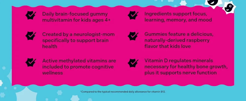 Best Nest Wellness Multi Plus Gummies - Brain Health Support Supplement with Methylated Vitamins - Chewable Multivitamin for Kids - Aids Healthy Energy & Immune Function - Raspberry 60 Gummies Kids Multi + - kids multi gummies