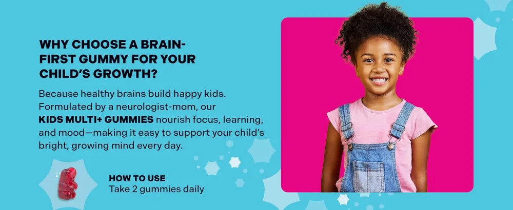 Best Nest Wellness Multi Plus Gummies - Brain Health Support Supplement with Methylated Vitamins - Chewable Multivitamin for Kids - Aids Healthy Energy & Immune Function - Raspberry 60 Gummies Kids Multi + - kids multi gummies
