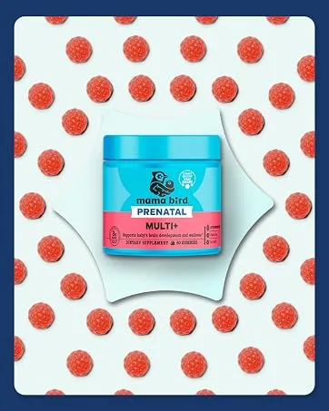 Best Nest Wellness Multi Plus Gummies - Brain Health Support Supplement with Methylated Vitamins - Chewable Multivitamin for Kids - Aids Healthy Energy & Immune Function - Raspberry 60 Gummies Kids Multi + - Mama Bird Prenatal Gummies