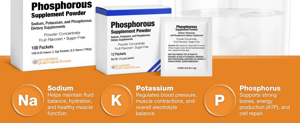 Phosphorus Supplements 100 Packets Dietary Supplements Powder with Sodium Phosphate and Potassium Phosphate Fruit Flavored Phosphorous Supplement Powder for Electrolyte Bone Health & Kidney Health - numbing open wounds esteril sterile injectable anesthetic wound care percent alcohol-free