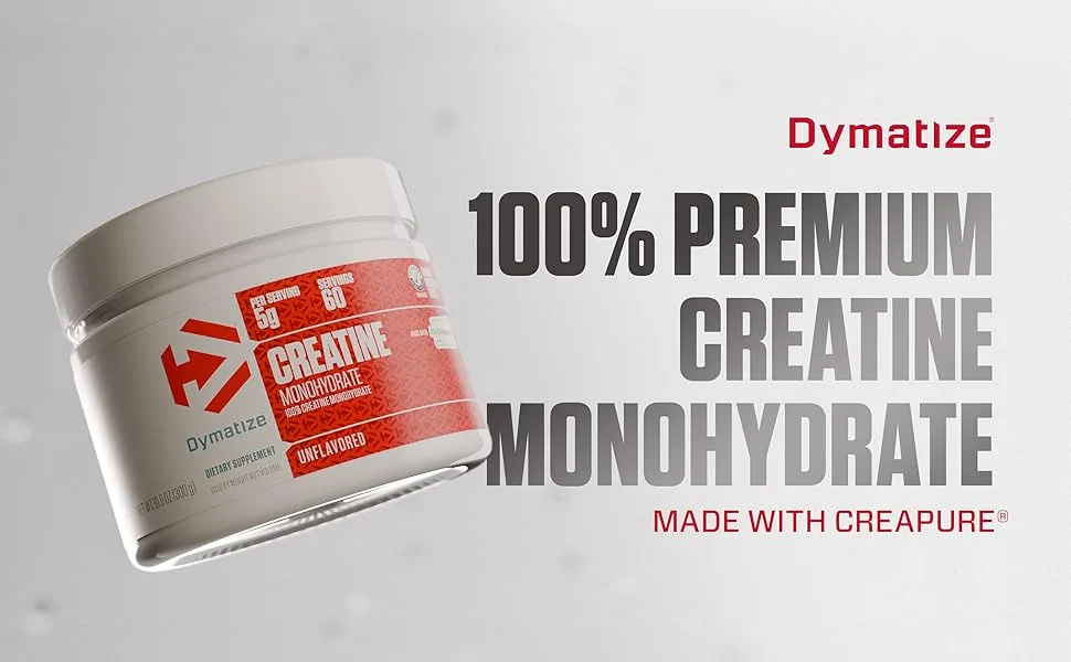 Dymatize 100% Creatine Monohydrate with Creapure 5g Per Serving 60 Servings (300g) Creatine for Women and Men Gluten Free - Container of 100% Premium Creatine Monohydrate