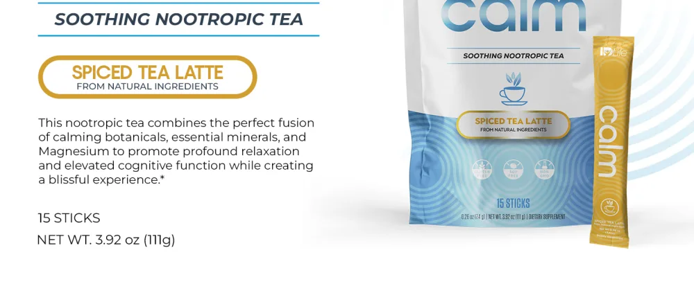 IDLife Calm - Cognitive Support Powder with Adaptogenic Blend for Concentration and Emotional Well-Being - 15-Day Supply 15 Sticks per Bag - nootropic drink drinks focus supplement powder healthy relaxed mix packets stick support tea