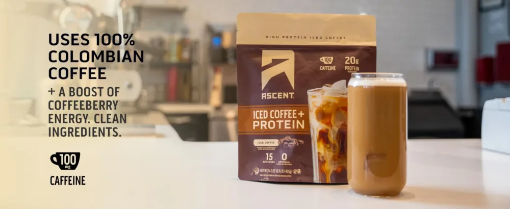 Ascent Iced Coffee Protein Powder - High Protein Coffee Powder 20 g Protein & 100 mg Caffeine - 30 Servings Iced Coffee 1.75 Pound (Pack of 1) - coffee and protein powder