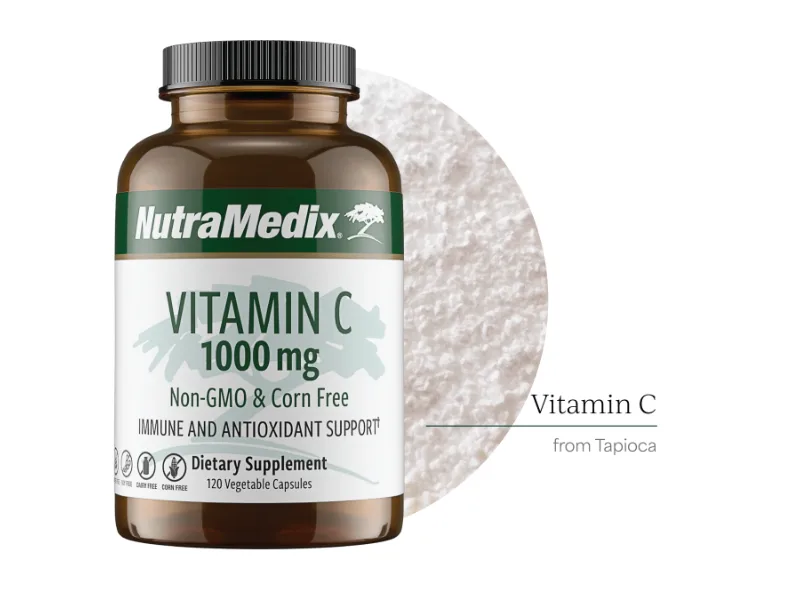 NutraMedix Corn-Free Vitamin C Capsules - Antioxidant & Seasonal Immune Support - Vitamin C Supplement with Ascorbic Acid Sourced from Tapioca - 1000 mg (120 Vegetable Capsules) - natto