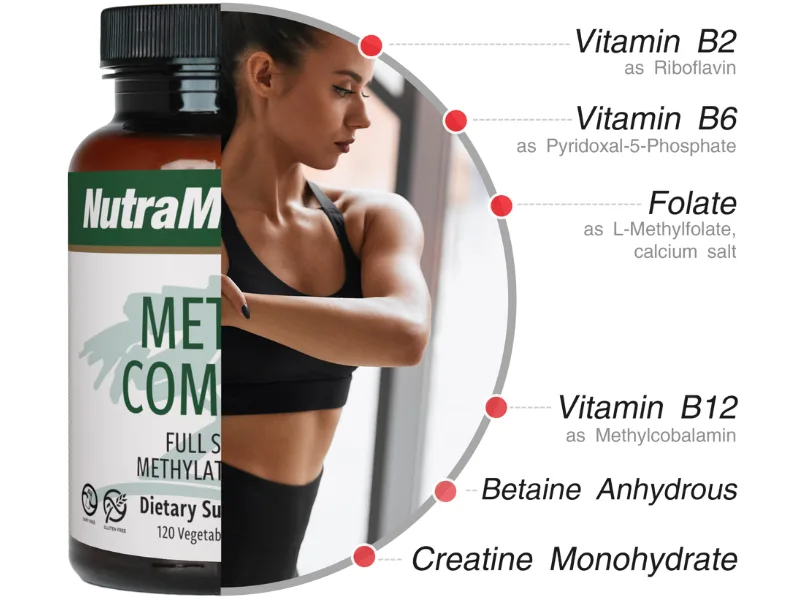 NutraMedix Methyl Complete - Complete Methylation & Energy Support Capsules - Vitamin B2 B6 B12 & Folate - with Creatine Monohydrate & Betaine Anhydrous (120 Count) - vitamin folate b12 creatine