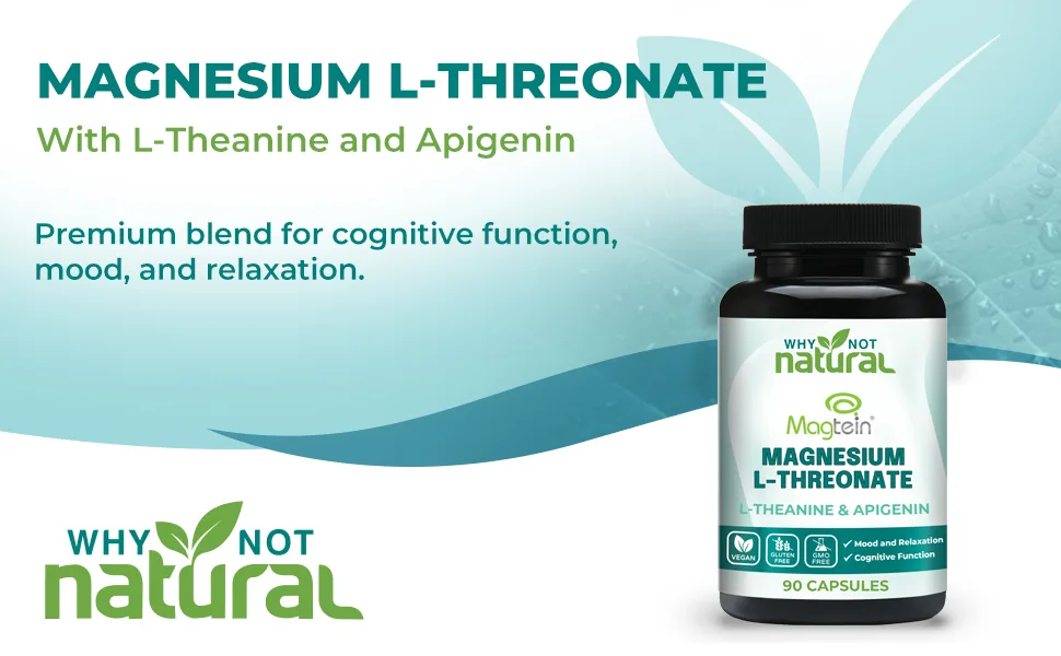 Magnesium L-Threonate Complex with Apigenin and L-theanine 90 Capsules Patented Magtein Supplement - Magnesium