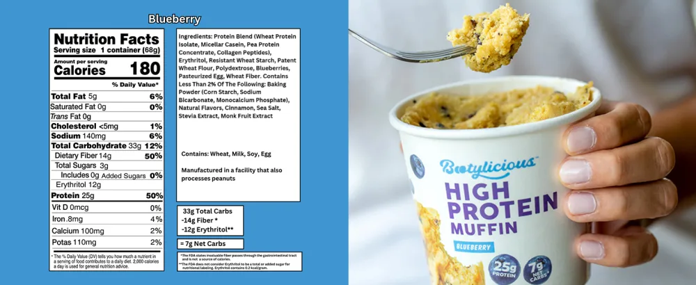 Bootylicious | High-Protein Muffin | 25g Protein 7g Net Carbs 2.32-2.75oz Cup 12-Pack (Double Chocolate) - chocolate flavored high protein muffins freshly baked muffin wheat protein isolate