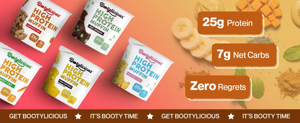 Bootylicious | High-Protein Muffin | 25g Protein 7g Net Carbs 2.32-2.75oz Cup 12-Pack (Double Chocolate) - chocolate flavored high protein muffins freshly baked muffin wheat protein isolate