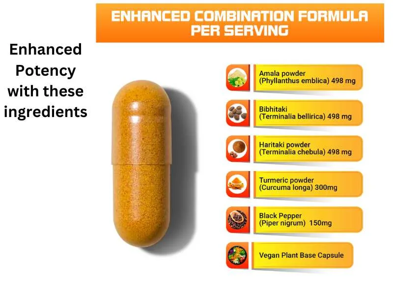 Kailash Herbals Triphala Turmeric Curcumin 1950MG with Black Pepper 100 Vegan Capsules Digestive System Health Dietary Supplement - Triphala increased effectiveness with Turmeric and Black pepper