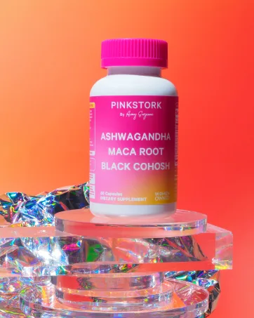 Pink Stork Red Raspberry Leaf Gummies - Third Trimester Labor Prep + Postpartum Mood Essentials with Evening Primrose Oil + Black Cohosh - 60 Vegan Gummy Supplements Non-GMO - Ashwagandha, Maca Root, Black Cohosh Bottle