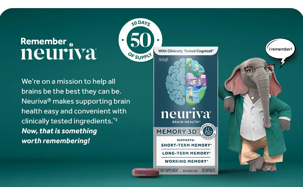 NEURIVA Memory 3D Brain Supplement - Decaffeinated Nootropic Capsules for Memory Focus & Cognitive Function - Short Term Long Term & Working Memory Support - 50ct 50 Count (Pack of 1) - Neuriva memory, focus, brain supplements for memory and focus, nootropic