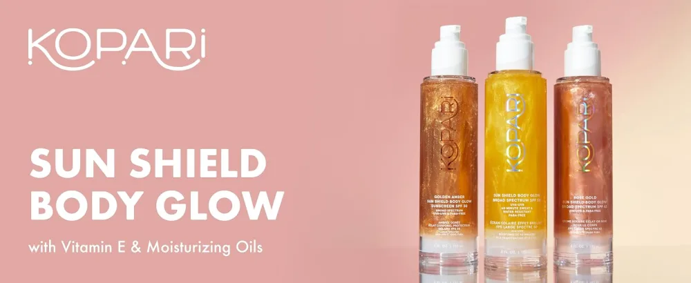 Kopari Sun Shield Body Glow Broad Spectrum SPF 45 Lightweight Shimmering Gel Texture Absorbs Quickly Non Sticky Glowing Results Rose Gold 5 oz - Kopari Sun Shield Body Glow