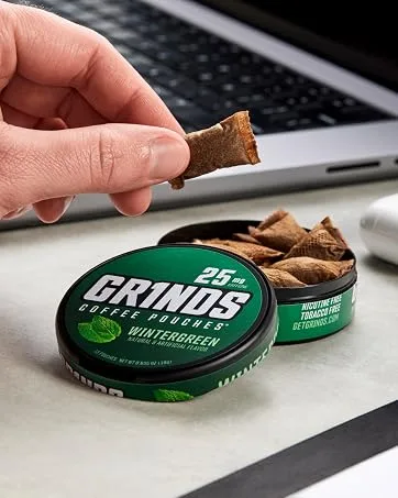 Grinds Coffee Pouches | Caramel Flavor | 3 Cans | Brew-Free Coffee Alternative | 18 Pouches Per Can Caramel 1 Count (Pack of 3) - Grinds