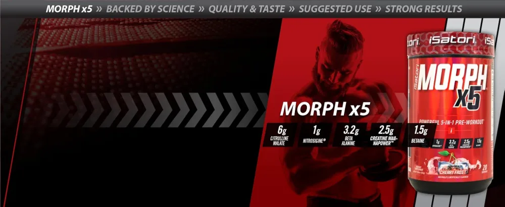 iSatori Morph X5 Intense Pre Workout with Beta Alanine Creatine Magnapower Citrulline Malate- Nitric Oxide Flow & Pump Supplement for Energy Endurance and Strength Cherry Frost (20 Servings) - Nitric oxide flow support for intense workouts and vascular pump natural ingredients and no crash