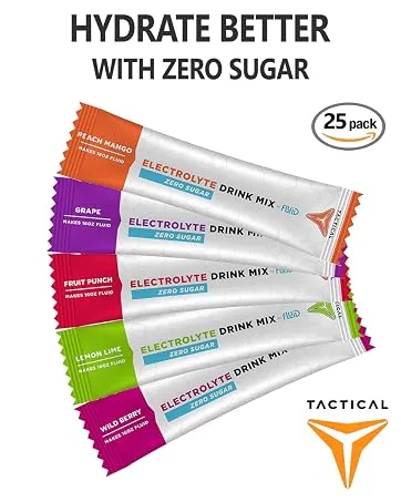 Fluid Tactical - ORS (Oral Rehydration Solution) Recover Faster Extreme Dehydration Electrolytes 12pack (4 Flavor Variety Pack) Variety - 3x4 Flavors - Fluid Tactical Zero Sugar Electrolyte Drink Mix Variety 25 Count, Hydrate Better with Zero Sugar