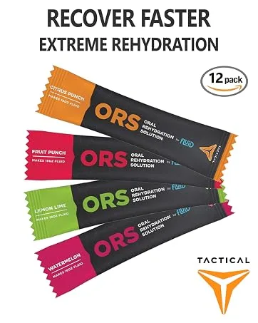 Fluid Creatine - Informed Sport Certified | Ultra-Fine Micronized 100% Creatine Monohydrate Powder | Unflavored | 5g Travel Stick Packs | 30 Servings 30 Single Serving Packets - Fluid Tactical Oral Rehydration Solution Variety 12 Count, Recover Faster Extreme Rehydration