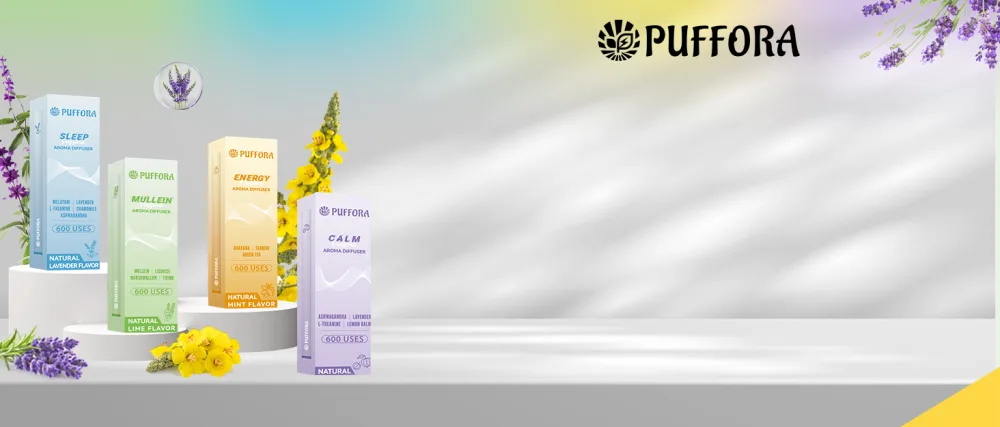Puffora Herbal Diffuser Pen Gentle Energy Boost & Steady Stamina Plant-Based Natural Flavor 600 Uses - product information 1