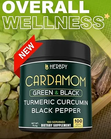 Herbpy Bundle 6in1 Premium Ceylon Cinnamon Supplements 100 Count & 4in1 Cardamom Capsules 100 Count - for Digestion Heart Health and Natural Wellness - cardamom seeds; cardamom tea; cardamom syrup; cardamom tea bags; sadaf cardamom tea; cardamom oil