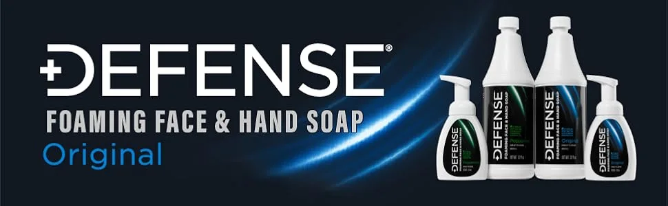 Defense Liquid Foaming Face & Hand Soap 32 Fl Oz Refill with Tea Tree  Eucaluptus  Jojoba  Aloe Vera  Olive & Coconut Oils  - Defense Original Foaming Hand Soap