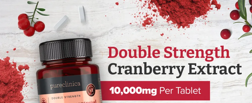 pureclinica Double Strength Cranberry Extract 10 000mg x 180 Ultra Concentrated Tablets - 6 Months Supply 180 Count (Pack of 1) - CRAN3