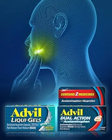 Advil Dual Action Coated Caplets with Acetaminophen Ibuprofen 125 Mg and Acetaminophen 250Mg 144 Count 18 Bonus Caplets - product information 6