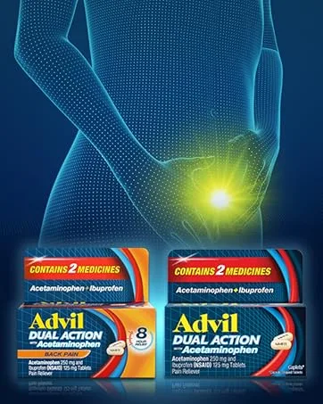 Advil Dual Action Coated Caplets with Acetaminophen Ibuprofen 125 Mg and Acetaminophen 250Mg 144 Count 18 Bonus Caplets - product information 7